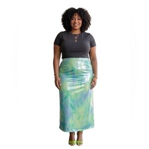 Shimmering Green and Blue Tie-Dye Maxi Skirt